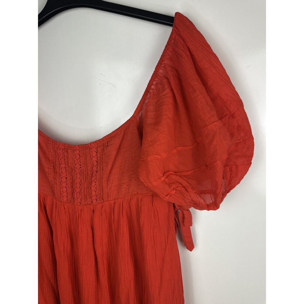 Free People Let's Be Friends Midi Dress Rome Red Boho Western Peasant Beach M - Picture 4 of 16